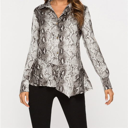 Snake Skin Print Wholesale Blouses Asymmetrical Design