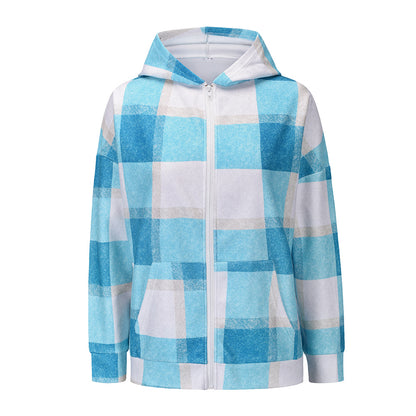 New Fall Women Plaid Zip Hoodie