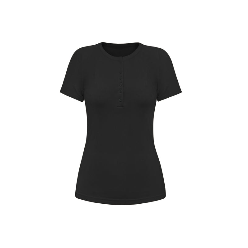 Round Neck Button Short Sleeve Slim Fit Wholesale Women'S T Shirts Casual Summer Tops