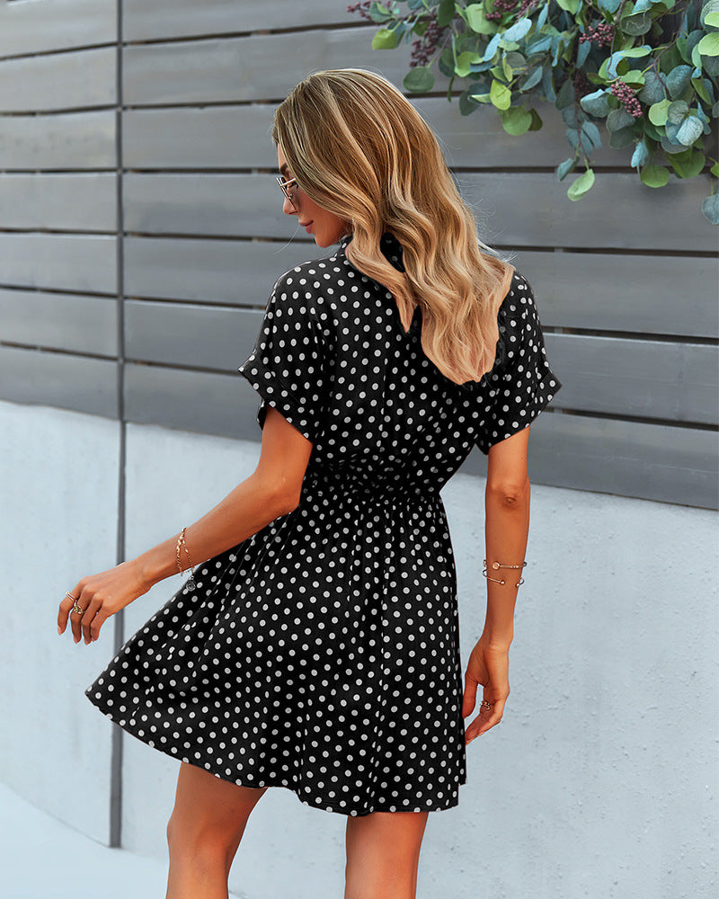 Polka Dot Printed Wholesale Dresses Short Sleeve Women Casual Dress