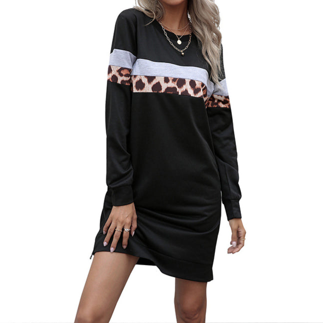 Leopard Print Long Stitching Sweater Women Wholesale