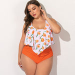 Peaches Print Fashion Split Bikini Sets Curve Swimsuits High Waist Plus Size Swimwear Wholesale Vendors
