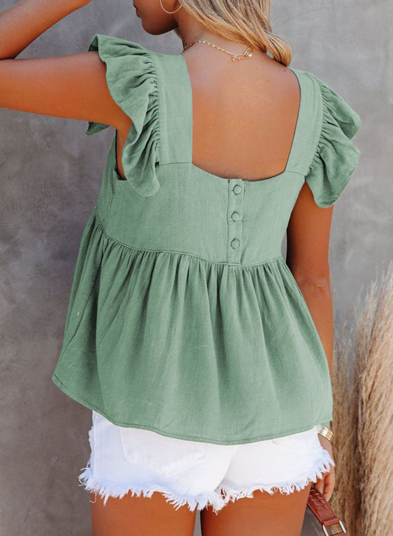 Solid Color Ruffle Sleeve Square Neck Wholesale Tank Tops