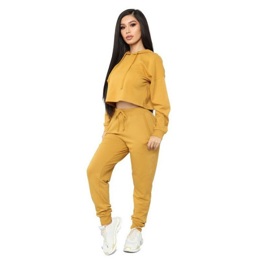 Sweatshirt Solid Color Revealing Umbilical Two-Piece Set Wholesale Women Clothing