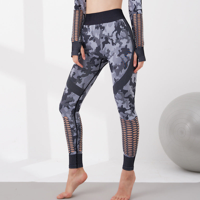 Camo Mesh Breathable High Waist Yoga Cropped Pants