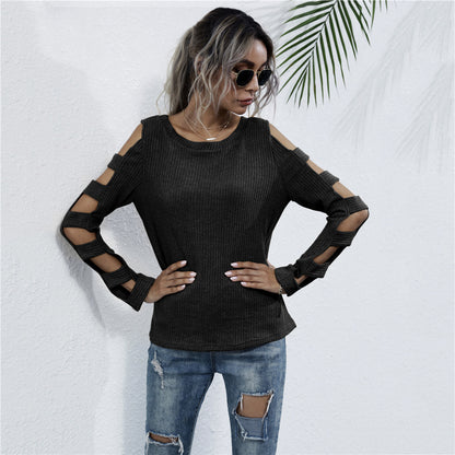 Hollow Black Long Sleeve Wholesale Women Top