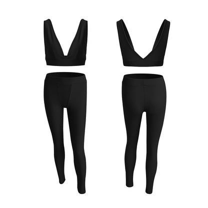 V Neck Sports Yoga Suits Wholesale Activewear Two-Piece Sets Solid Color