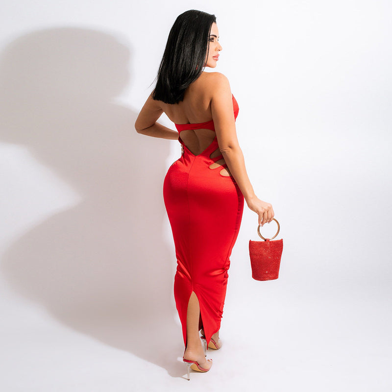 Off-Shoulder Slit Slim Stylish Maxi Wholesale Red Prom Dresses For Valentine