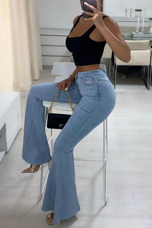 Fashion Long Trousers Flares Denim Pant Wholesale Womens Jeans