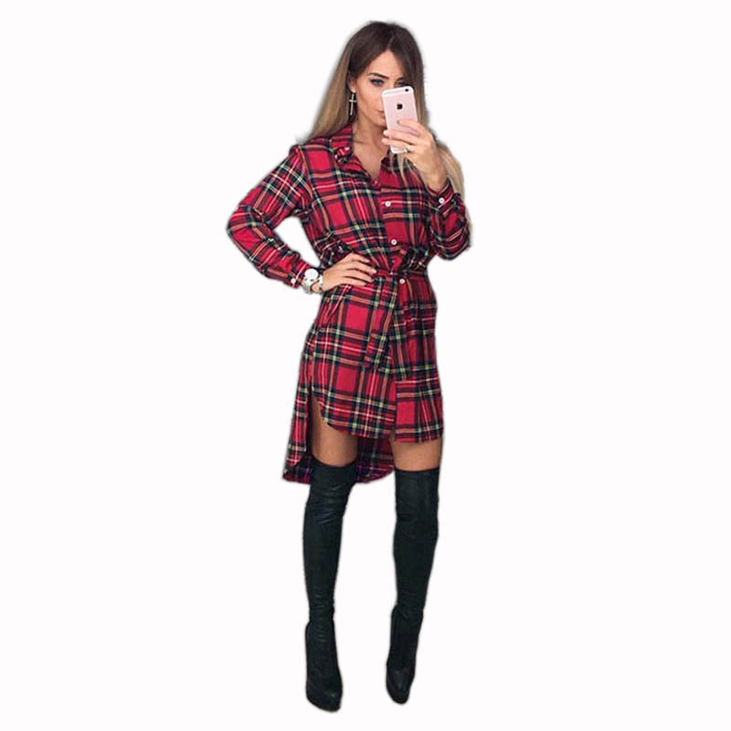 New Women Autumn And Winter Long-sleeved Plaid Strippy Waist Shirt Cardigan