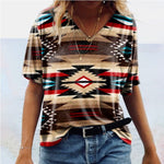 Women Top Wholesale Vintage Geometric Bohemian Style V-Neck T-Shirt