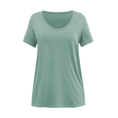 Solid Color Casual V-Neck Rayon Breathable Short-Sleeved Wholesale Women'S T Shirts Soft Pullover Top