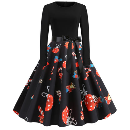 Christmas Printed Dress Big Spring Skirt Women Wholesale