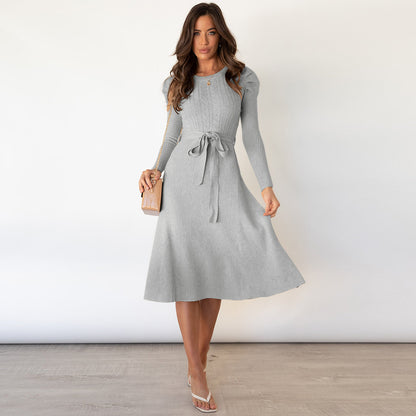 Knitting Long Sleeve Sweater Midi Dress