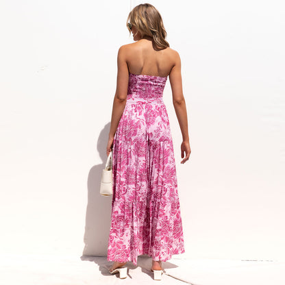 Floral Print Off Shoulder Tie Waist Wholesale Maxi Dresses Summer