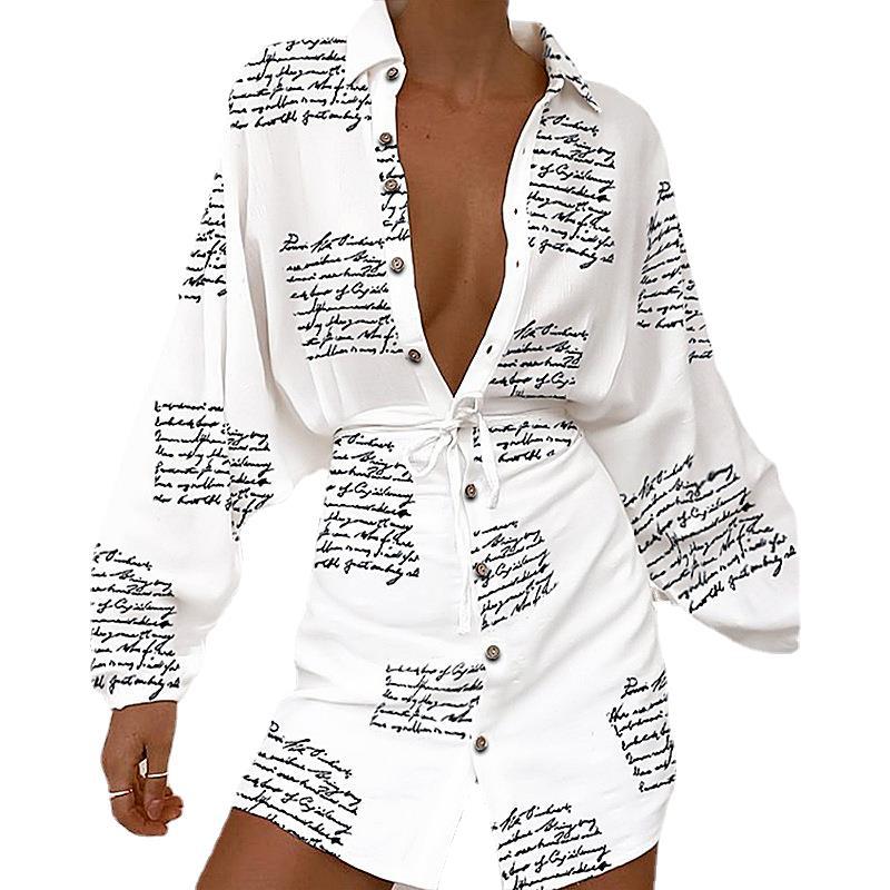 Women Long Sleeve Letter Print Shirt Dress