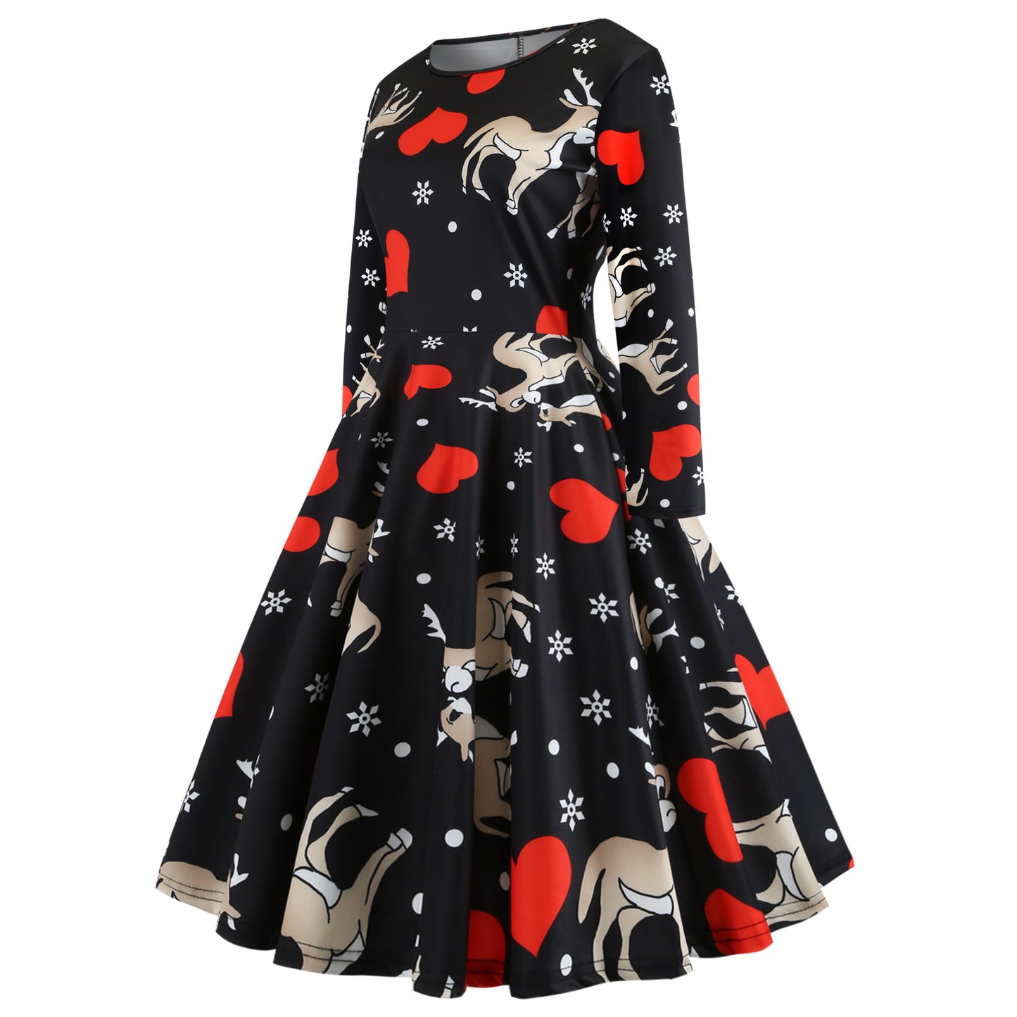 Christmas Print Round Collar Repair Dress Dress Women Wholesale