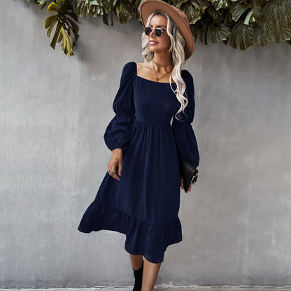 Square Neck Solid Wholesale Boho Midi Dress