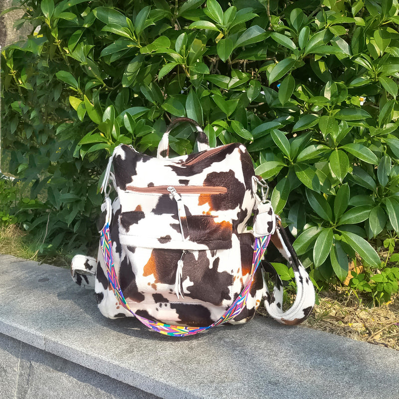 Cow Leopard Print College School Backpack Bag Wholesale Women's Leather Bags