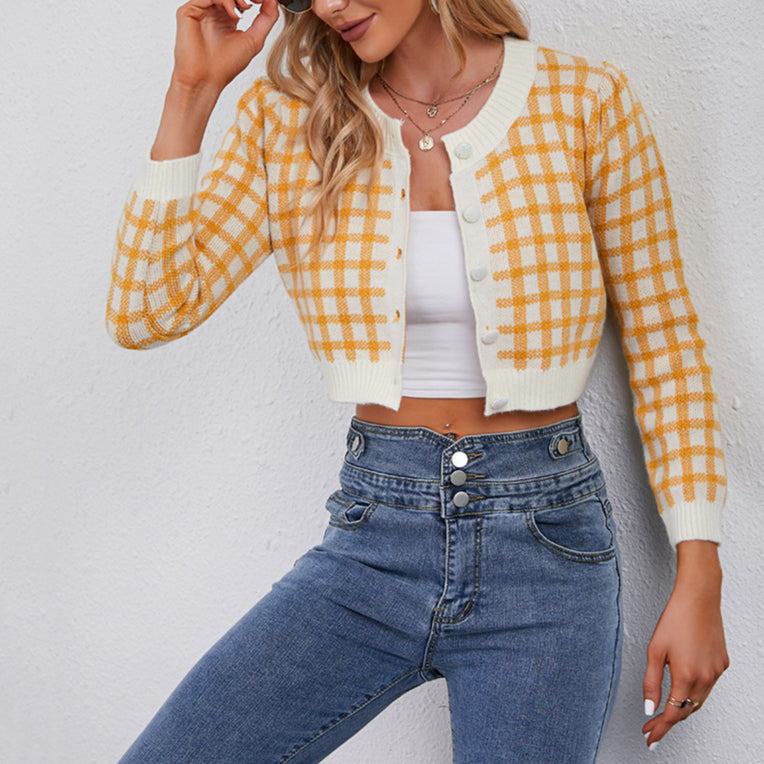 Checked Crop Wholesale Women Sweater
