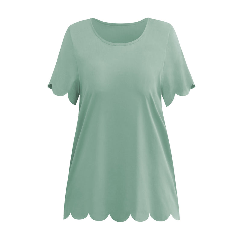 Women Short Sleeve O Neck Plain Color Wholesale T-shirt Tops Blouses Summer