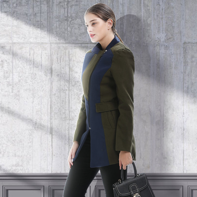 Color Blocking Plus Size Tweed Coats Wholesale Women'S Clothing