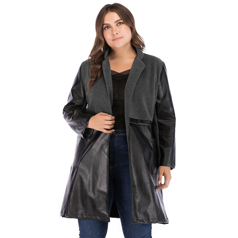 Black Wholesale Plus Size PU Coat For Women