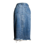 Women's Irregular Slit Hem Midi Wholesale Denim Pencil Skirt