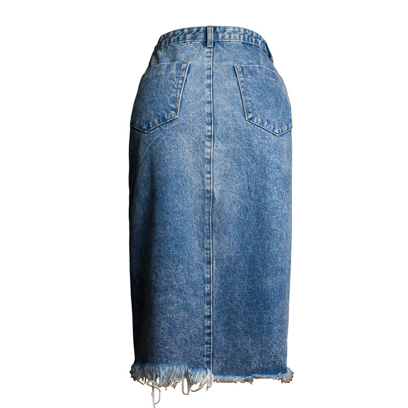 Women's Irregular Slit Hem Midi Wholesale Denim Pencil Skirt