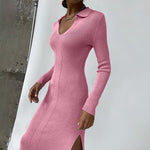 V-Neck Knitted Dress Bodycon Casual Style Wholesale Clothing