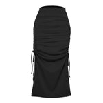 Drawstring Lace-Up Solid Color Bag Hip Skirt