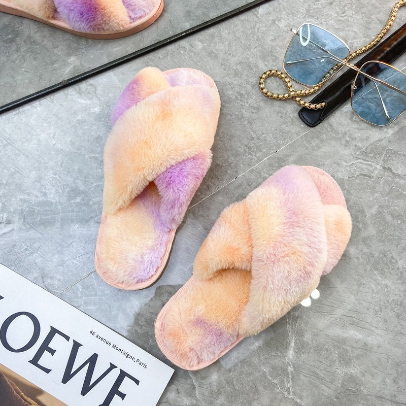 Crossover Home Plush Slippers Warm Color Wholesale Shoes Comfortable