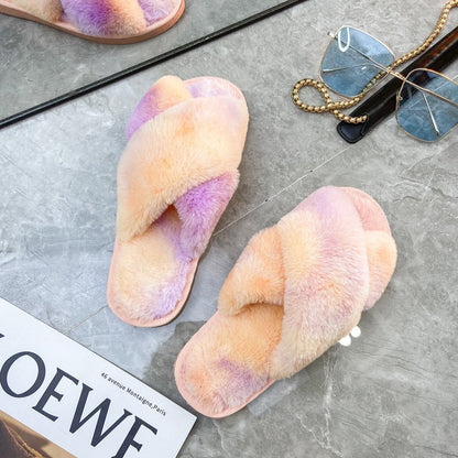 Crossover Home Plush Slippers Warm Color Wholesale Shoes Comfortable