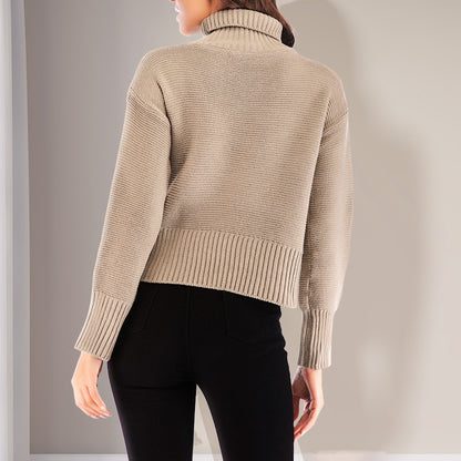 Turtle Neck Khaki Sweater For Women Wholesale