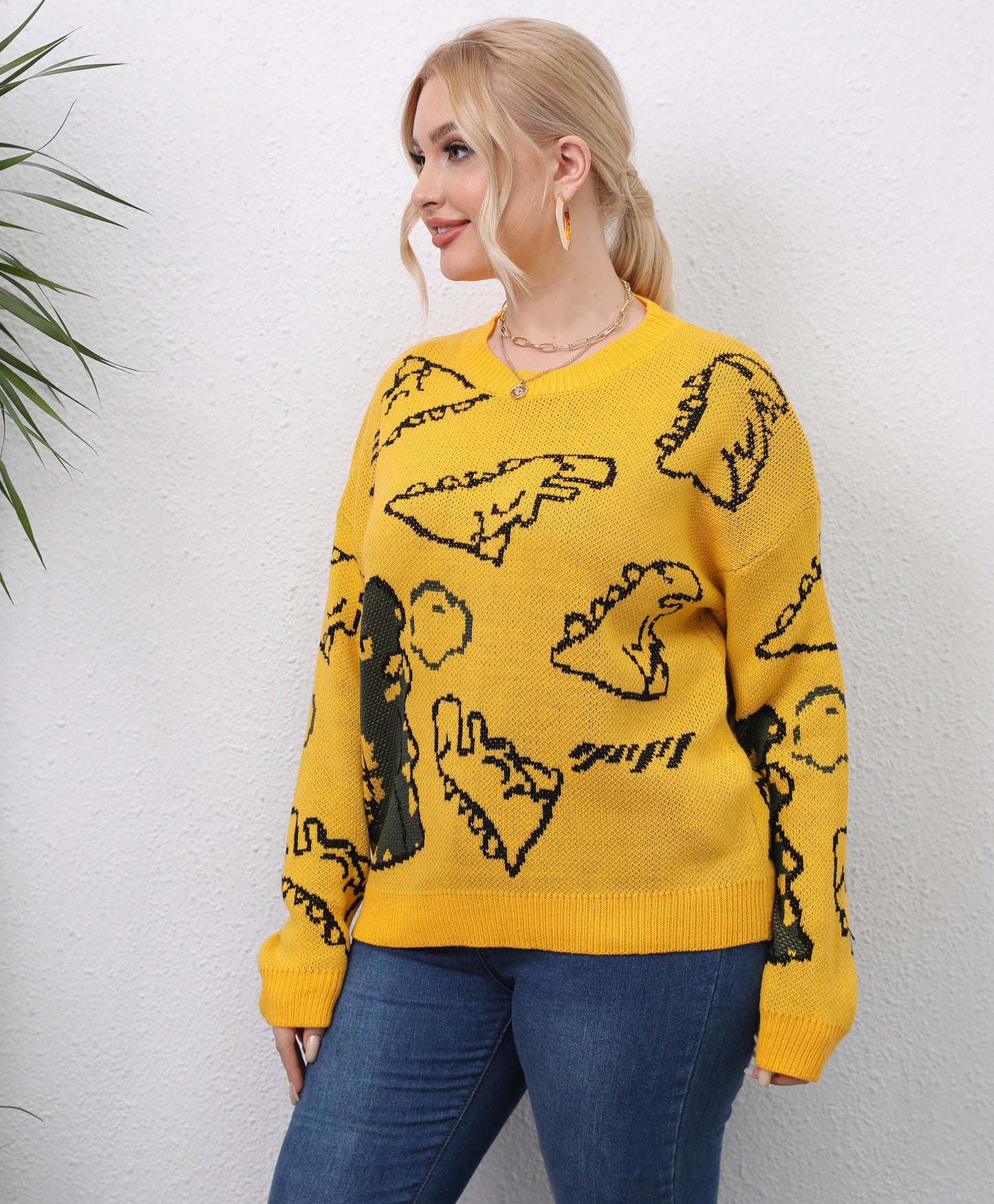 Dinosaur Personality Pullover Wholesale Plus Size Sweater