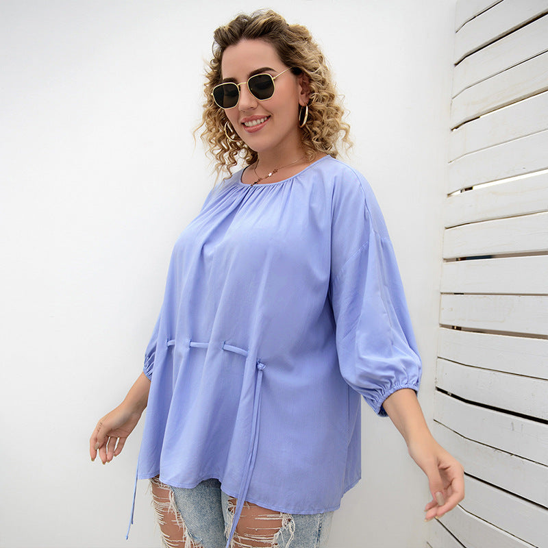 Drawstring Loose Solid Wholesale Plus Size Tops