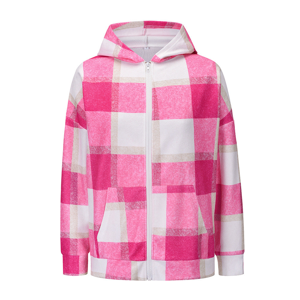 New Fall Women Plaid Zip Hoodie