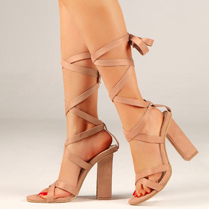 Thicker Straps Solid Lady High-Heeled Sandals