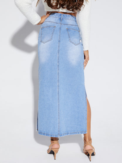 Side Slit Patchwork Wholesale Women Denim Skirt