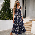 Fashion Floral Slip Midi Dress Slim Casual High Slit Sleeveless Wholesale Dresses