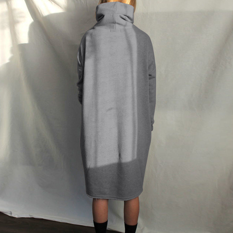 Asymmetrical Stand Collor Loose Midi Whholesale Sweatshirt Dress