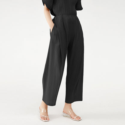 Ruched Solid Irregular Pocket Wide Leg Pants