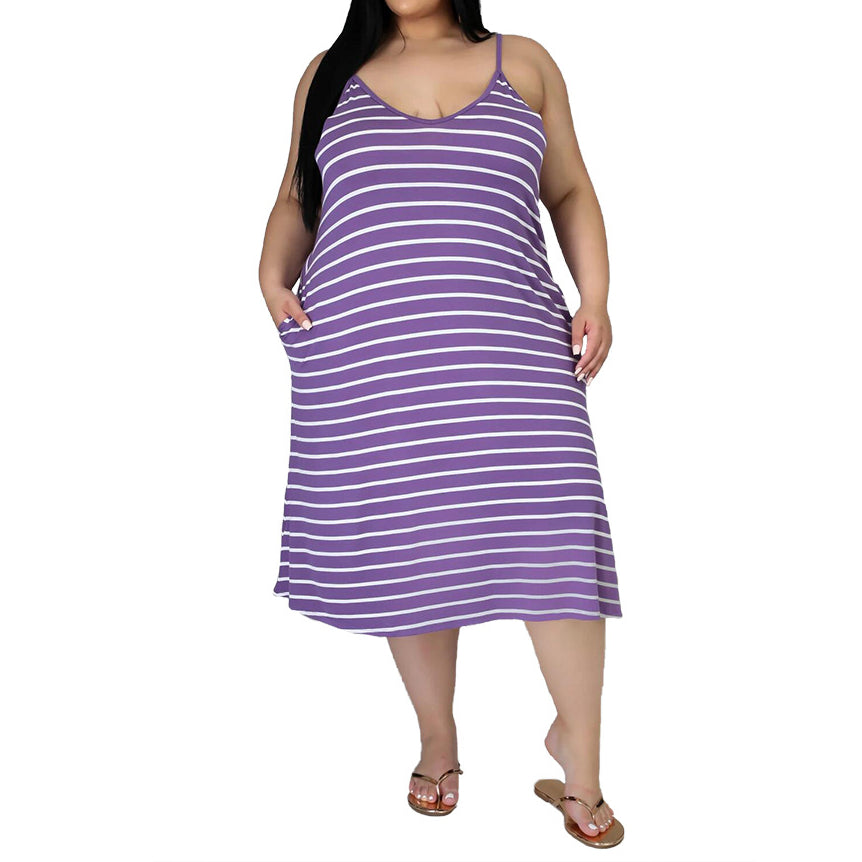 Striped Print Wide Loose Plus Size Ladies Dress