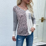 Women Loose Stitching V-Neck Leopard Sweater Top Wholesale