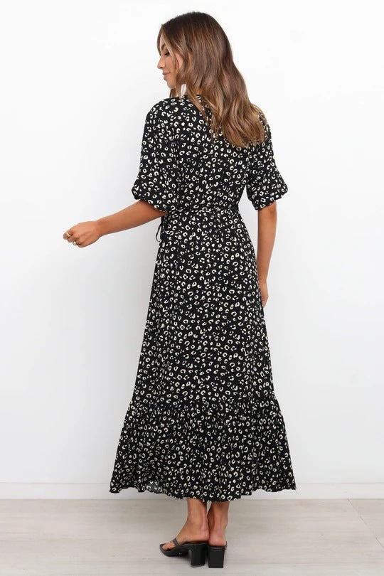 Bohemian Short Sleeve Wood Ear Print Dress Wholesale Dresses