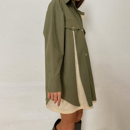 Fashion Long Sleeve Shirt Colorblock Loose Shirtdress Wholesale Shirt Dresses