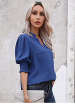 Commuter Solid Color V-Neck Chiffon Short-Sleeved Blouses Wholesale Women'S Tops