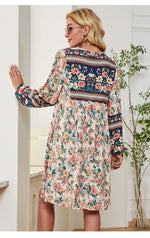 Printed Long Sleeve Loose Boho Dresses Wholesale Bohemian Dress For Women