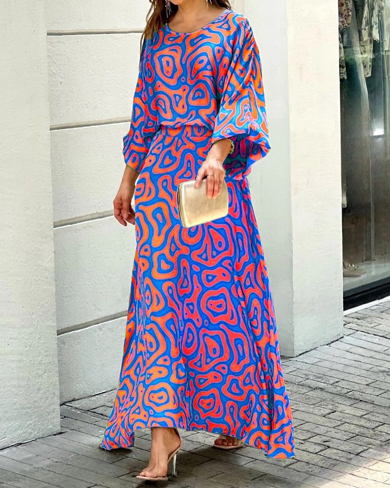 Printed Long Sleeve Blouse & Maxi Skirts Suits Wholesale Women'S 2 Piece Sets