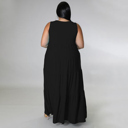 Sleeveless O Neck Smocked Curvy Maxi Dresses Wholesale Plus Size Clothing